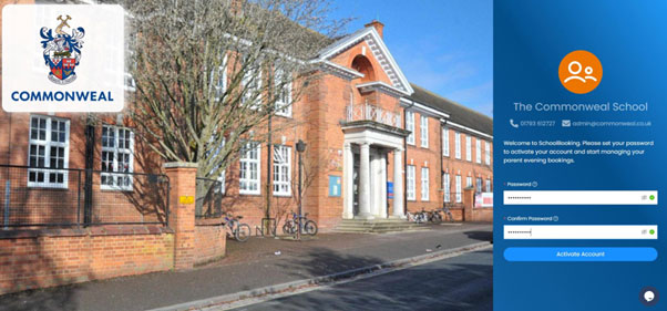 Parent Booking System Password Reset Screenshot