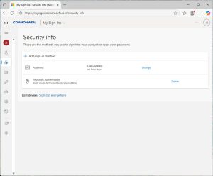 Security Info Screen with device added
