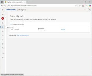 MS365 Security Info Screen
