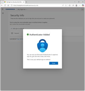 MFA Authenticator Added Prompt